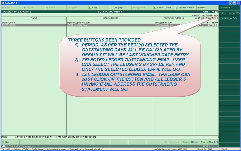 Multi Emailing Debtors Outstanding